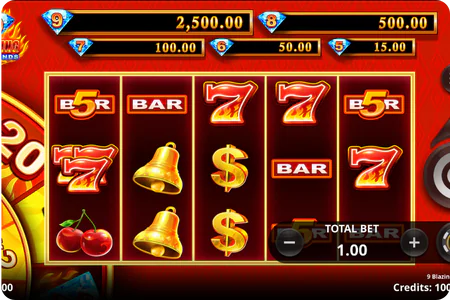 9 Blazing Diamonds slot game review showing diamond themed graphics