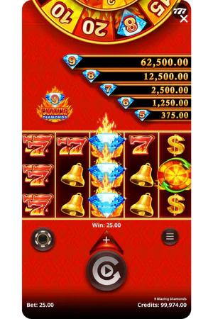A small win in the 9 Blazing Diamonds slot
