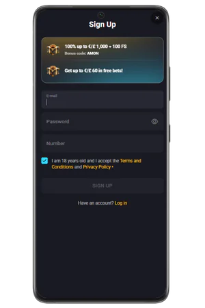 Casino registration form page
