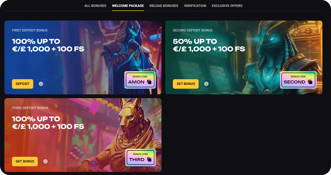 First deposit bonus at AmonBet casino