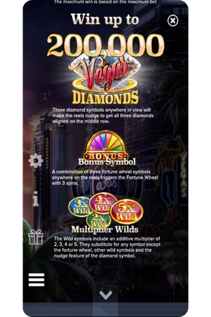 Vegas Diamonds slot information window
