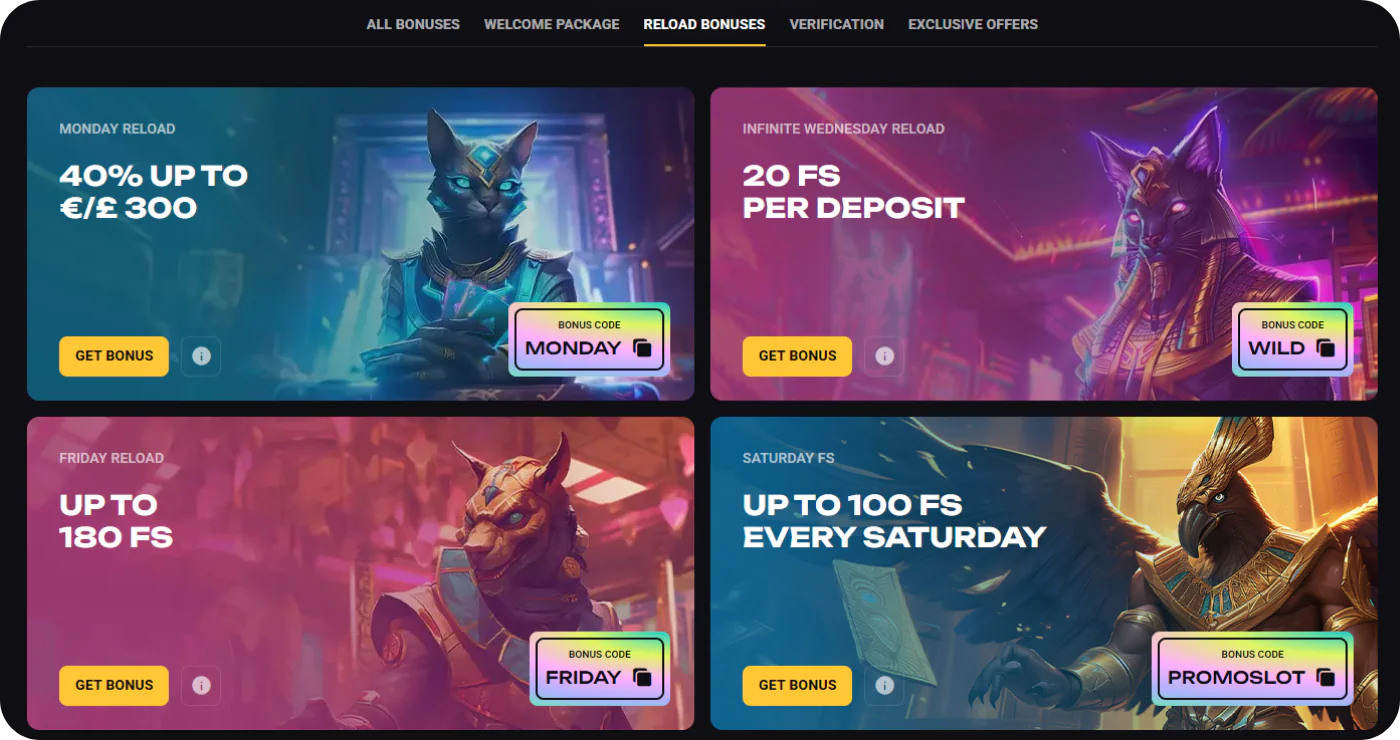 Reload bonuses at AmonBet casino