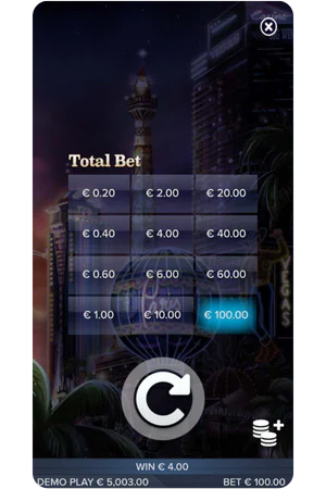 Vegas Diamonds bet size selection