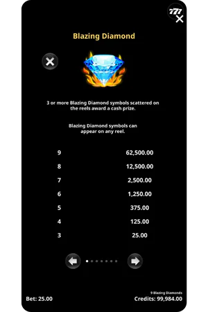 The 9 Blazing Diamonds slot diamond information window