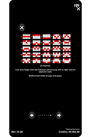 The 9 Blazing Diamonds slot payline information window