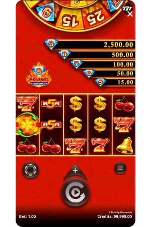 The initial window of the 9 Blazing Diamonds slot