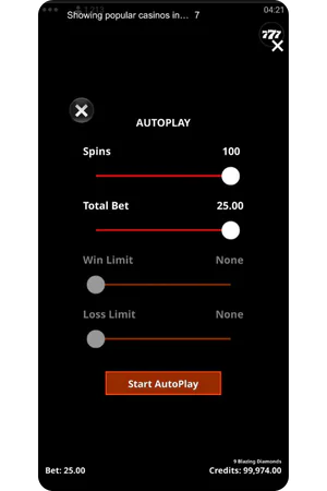 The process of enabling autoplay in the 9 Blazing Diamonds slot