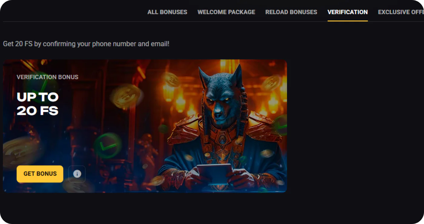 Verification bonus at AmonBet casino