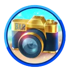 Camera symbol paying £15 for five in a row on a single active payline