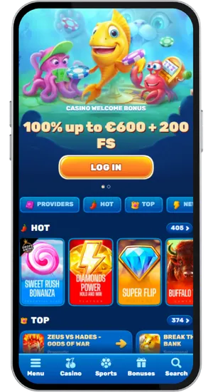 Casino lobby with Playtech filter applied showing Diamond Rise slot tile available for real-money play