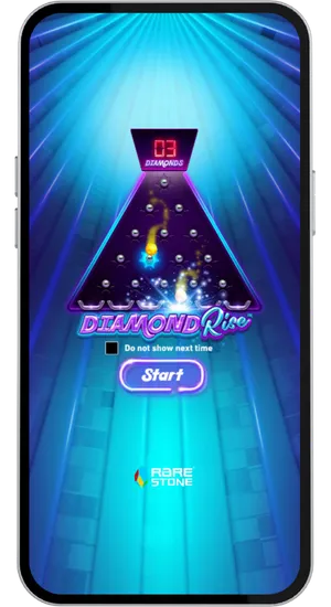 Diamond Rise bonus feature intro screen with a Plinko-style board and a Start button before the round begins