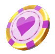 Heart casino chip low-tier symbol returning £5 for five identical results on an active line