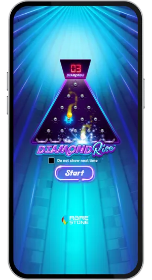 Casino game search results page with Diamond Rise slot highlighted and both demo and real-money launch options visible