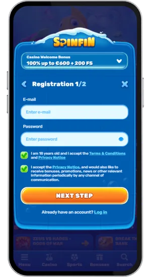 Player account registration screen with identity verification steps and deposit method selection for budget-friendly funding